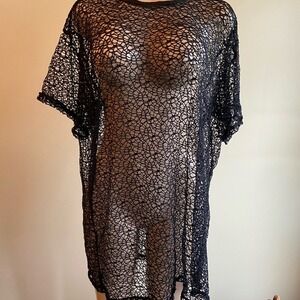 Ingear Resort Black Crochet Mesh Swim Cover Up Tunic L/XL ICMTS13